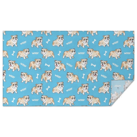 Bulldog and Bone Blue Pattern Waterproof Tablecloth, Rectangular Fabric ...
