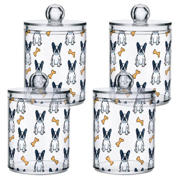 Bulldog Bone Pattern Plastic Storage Jar 4 Pack Clear Translucent Canisters Dustproof Lid