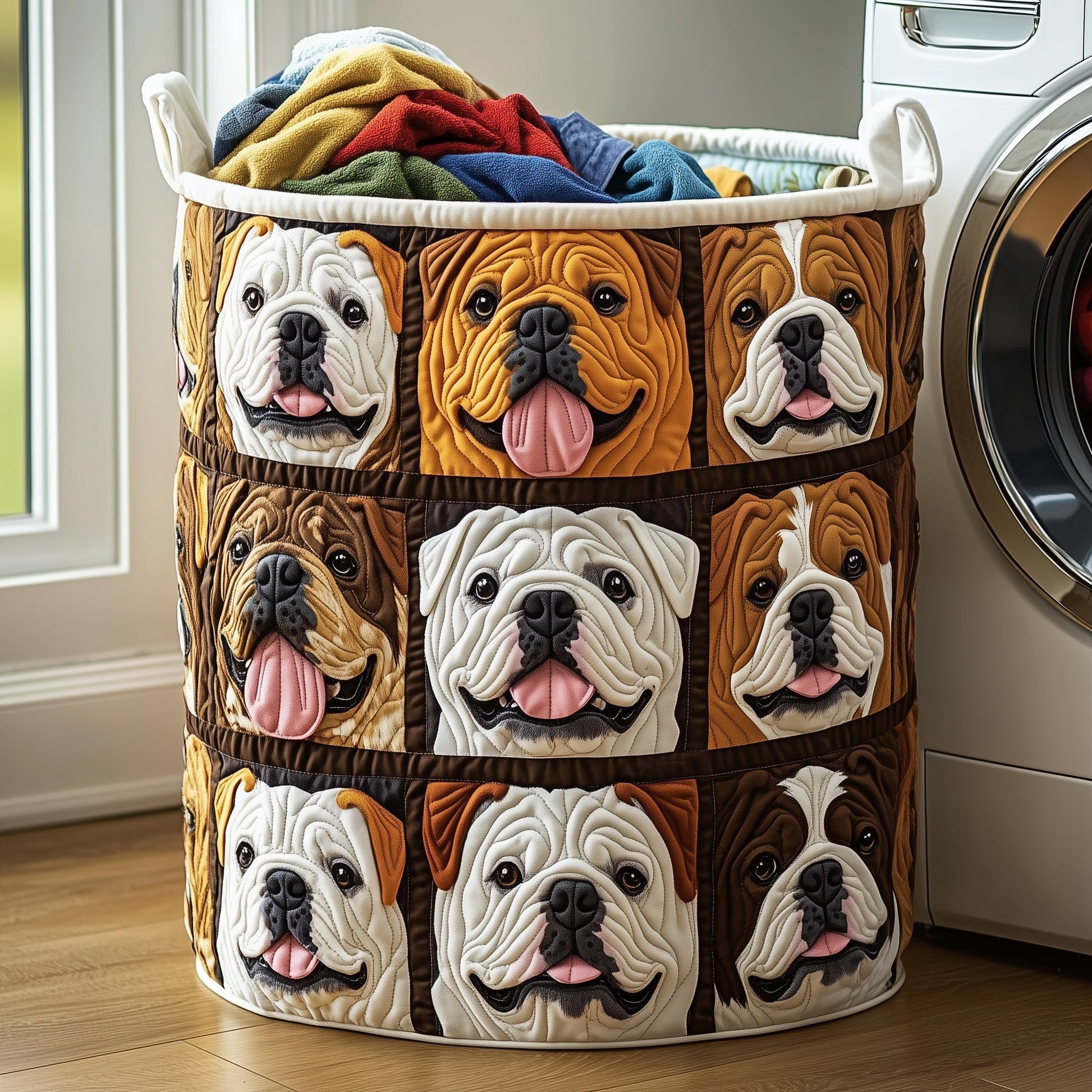 Bulldog Buddy Quilted Laundry Basket, Storage Bin Laundry Basket Fabric, House Storage Hamper, Mother Day's Gift Ideas
