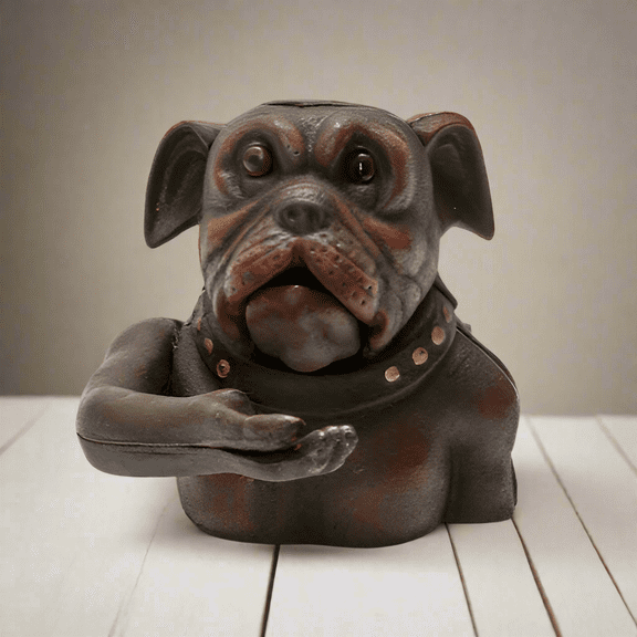 Bulldog Cast Iron Mechanical Coin Bank With Painted Antique Finish (5" x 6.5")