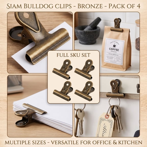 Binder Clips Large Metal Hinge Paper Clamps 4 Pack Bronze Heavy Duty Binder Clips for Office Document Organization Kitchen Food Bag Sealing Hanging Art Photos