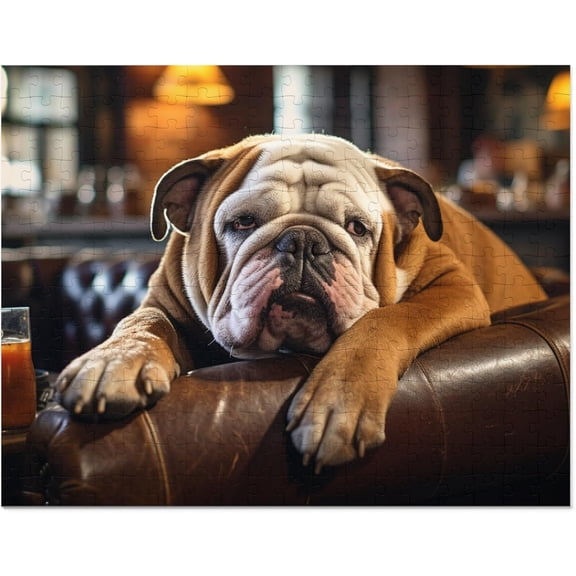 Bulldog On The Couch Jigsaw Puzzles for Adults 500 Piece -Cute Bulldog Animal Puzzle- Wooden Puzzles Wall Art Decor DIY Leisure Game Preschool Toys Best Gift for Adults Teens