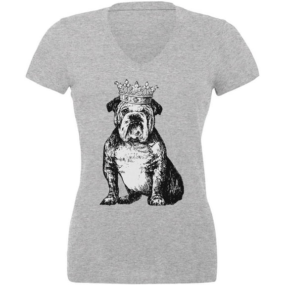 Bulldog Crown Juniors V-Neck T Shirt Heather LG