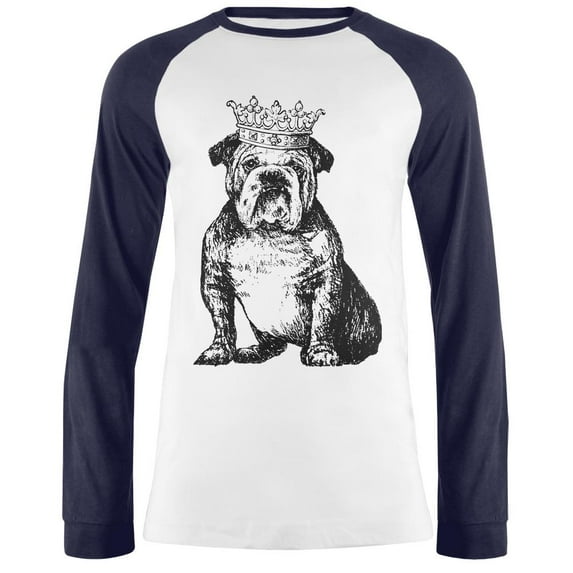 Bulldog Crown Mens Long Sleeve Raglan T Shirt White-Navy 2XL