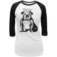thumbnail image 1 of Bulldog Crown White-Black Juniors 3-4 Sleeve Raglan T-Shirt, 1 of 1
