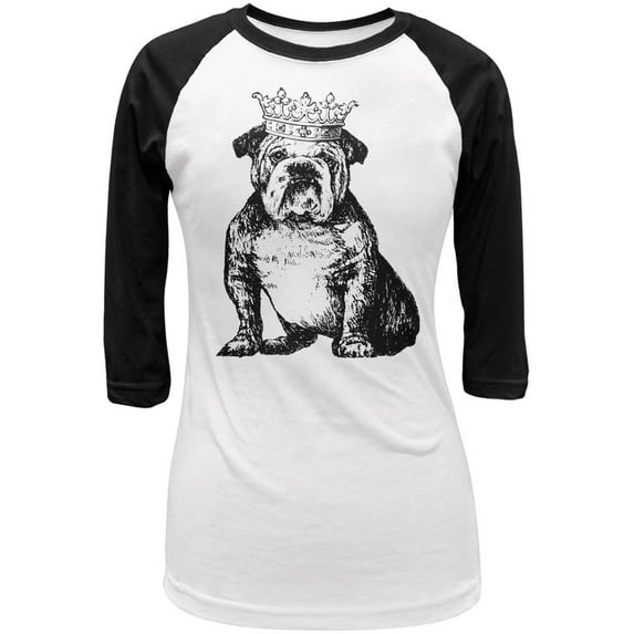 Bulldog Crown White-Black Juniors 3-4 Sleeve Raglan T-Shirt