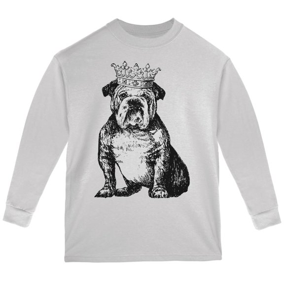 Bulldog Crown Youth Long Sleeve T Shirt White YLG