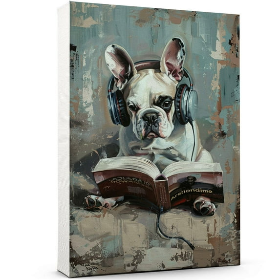 Bulldog Decor Poster Unframe, Bulldog Dog Canvas Wall Art, Dog Reading Book Canvas Print Painting Poster Wall Decor Dog Lovers Gifts