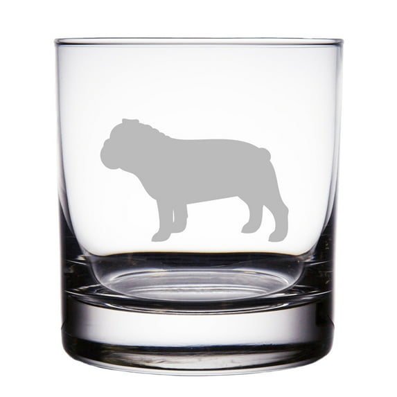 Bulldog Dog Breed Silhouette Engraved 10 oz Rock Glass