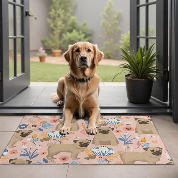 Bulldog Dog and Flower Florals Door Rugs,Washable Non Slip Door Mats Indoor,Decorative Door Mats,Entry Mat Indoor for Entrance,Bedroom,Kitchen,Bathroom,20"x32"