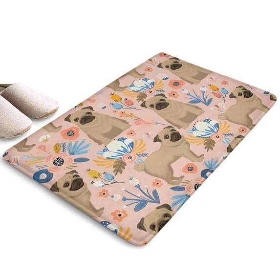 Bulldog Dog and Flower Florals Flannel Non Slip Door Rugs,Washable Door Mats Indoor,Decorative Door Mats,Dirt-Resistant and Absorbent Doormat for Entrance,Bedroom,Kitchen,Bathroom,23.5x16in(60x40cm)