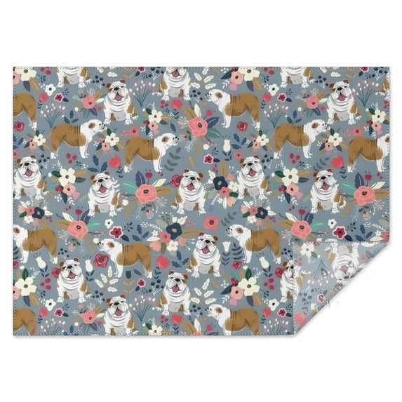 Bulldog Dog and Flower Florals Rectangle Tablecloth 60"x84",Waterproof Polyester Rectangle Table Cloth, Wipeable Spillproof Polyester Tablecloth for Dining, Camping, Indoor and Outdoor