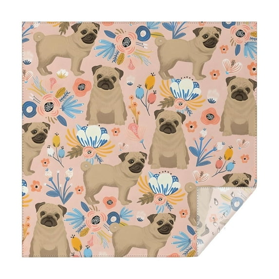 Bulldog Dog and Flower Florals Square Tablecloth,Waterproof Square Table Cover,Wipeable Spillproof Washable Table Cover for Home Kitchen Party Decor 42"X42"(107x107cm)