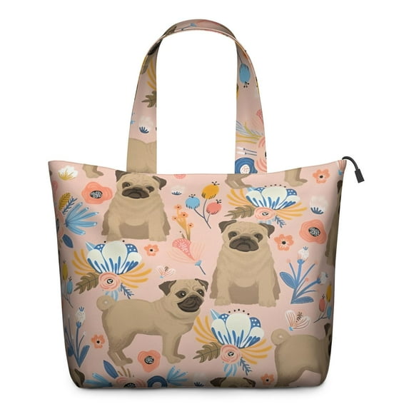 Bulldog Dog and Flower Florals Travel Tote Bags for Women Carry On,Large Weekender Bags for Women Travel,Multi Functional Duffle Bag for Work,Shopping,Sports