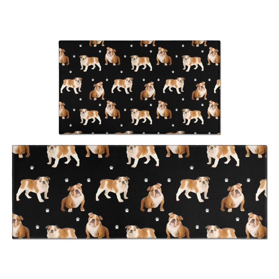 Bulldog Dog and Footprints Kitchen Rugs Sets Of 2,Anti Fatigue Kitchen Mat Rugs Non Slip Washable,Decorative Kitchen Floor Mats for Kitchen,Sink,Laundry,17"x30"+17"x47"