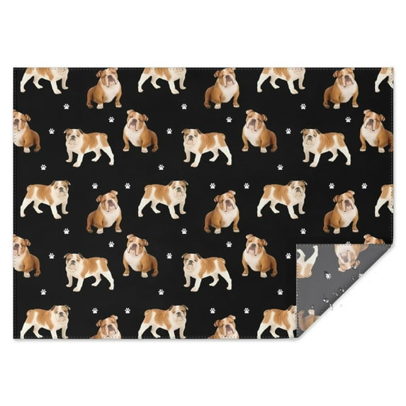 Bulldog Dog and Footprints Rectangle Tablecloth 60"x84",Waterproof Polyester Rectangle Table Cloth, Wipeable Spillproof Polyester Tablecloth for Dining, Camping, Indoor and Outdoor
