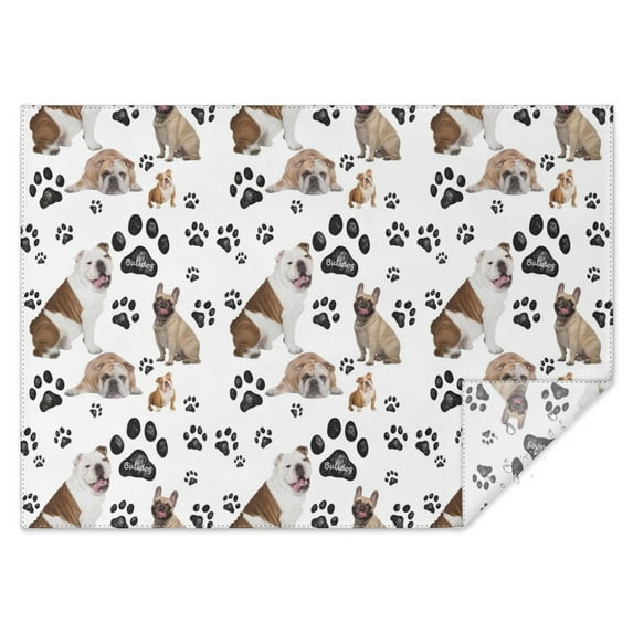 Bulldog Dog and Footprints Rectangle Tablecloth 60"x84",Waterproof Polyester Rectangle Table Cloth, Wipeable Spillproof Polyester Tablecloth for Dining, Camping, Indoor and Outdoor