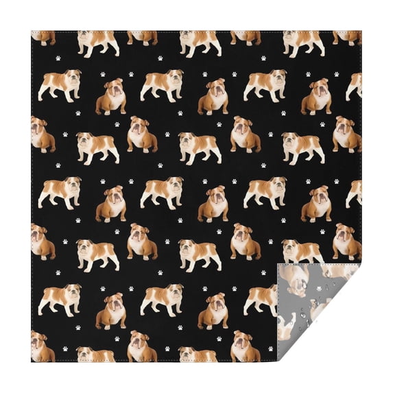 Bulldog Dog and Footprints Square Tablecloth,Waterproof Square Table Cover,Wipeable Spillproof Washable Table Cover for Home Kitchen Party Decor 42"X42"(107x107cm)