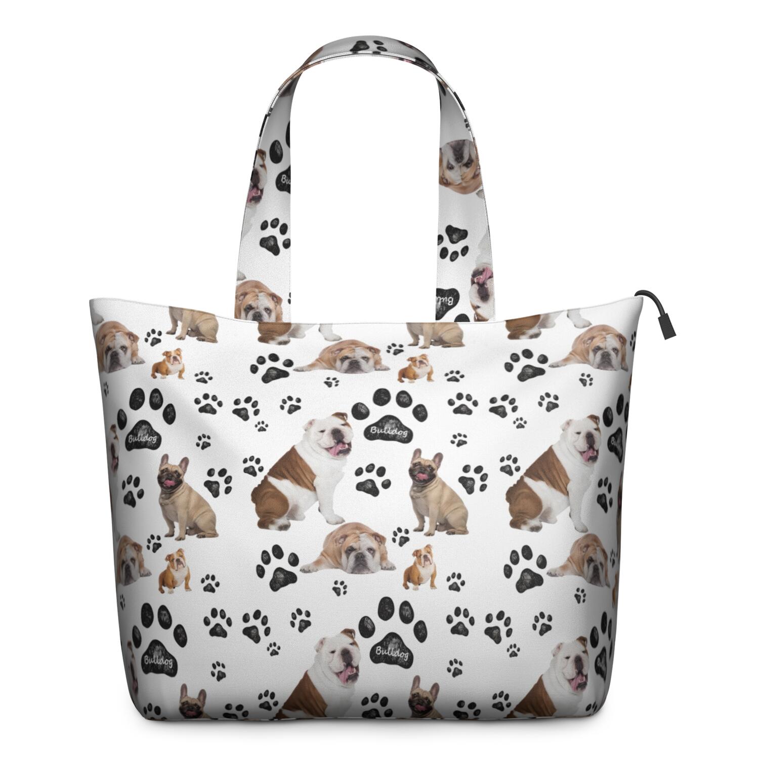 Bulldog Dog and Footprints Travel Tote Bags for Women Carry On,Large Weekender Bags for Women Travel,Multi Functional Duffle Bag for Work,Shopping,Sports