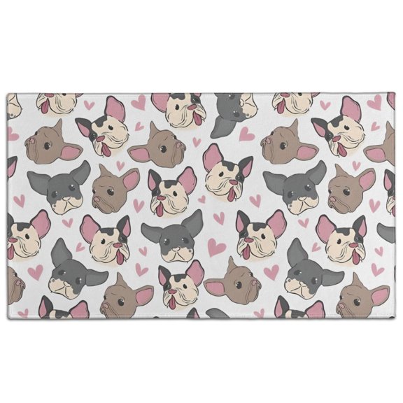 Bulldog Dog and Love Heart Door Rugs,Washable Non Slip Door Mats Indoor,Decorative Door Mats,Entry Mat Indoor for Entrance,Bedroom,Kitchen,Bathroom,17"x30"