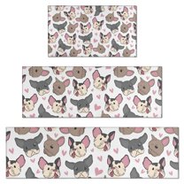 Bulldog Dog and Love Heart Kitchen Rugs Sets Of 3,Kitchen Runner Rugs Non Skid Washable,Decorative Kitchen Floor Mats for Kitchen,Sink,Laundry,17"x30"  17"x47"   17"x59"