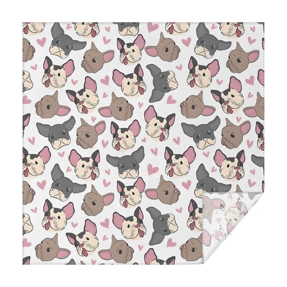 Bulldog Dog and Love Heart Square Tablecloth,Waterproof Square Table Cover,Wipeable Spillproof Washable Table Cover for Home Kitchen Party Decor 52"x52"(132x132cm)
