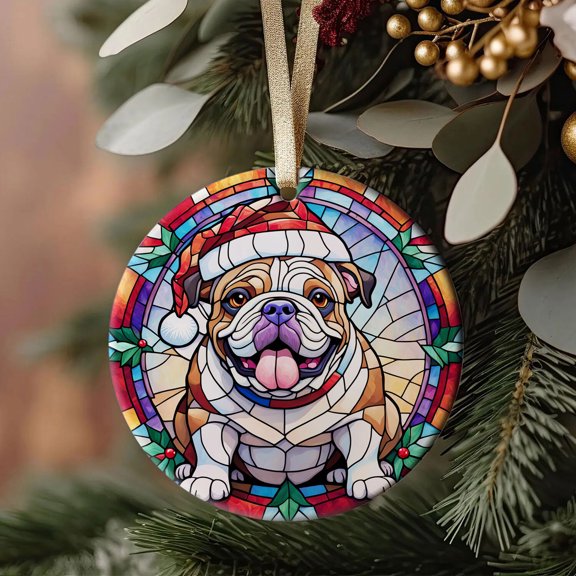 Bulldog Dog Ornaments Ceramic For Christmas, Stained Glass Ornaments Ceramic Christmas 2025