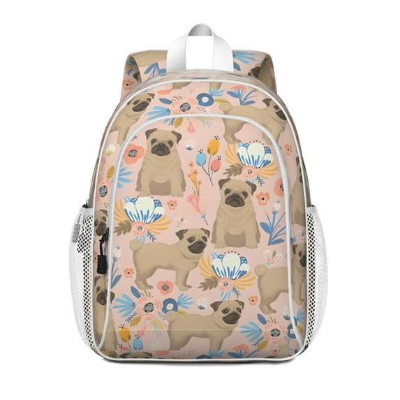 Bulldog Dog and Flower Florals Backpack for School,Cute School Bag,Schoolbag with Adjustable Shoulder Straps & Padded Back,15"x11.42"x5.5"