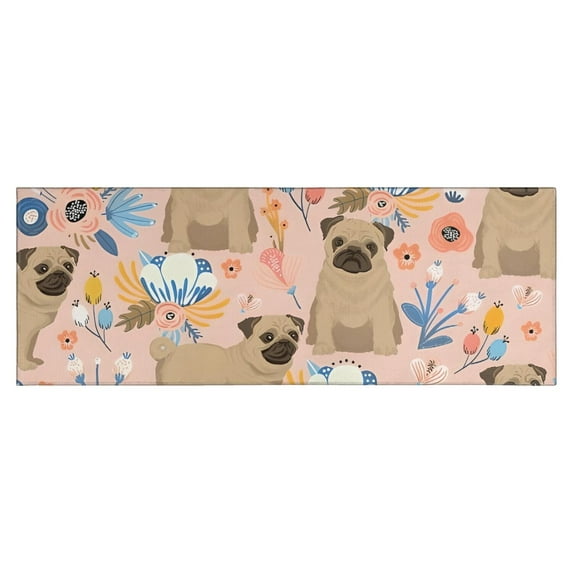 Bulldog Dog and Flower Florals Kitchen Rug Mat,Kitchen Runner Rugs Non Skid Washable,Decorative Kitchen Floor Mats for Kitchen,Sink,Laundry,17"X47"
