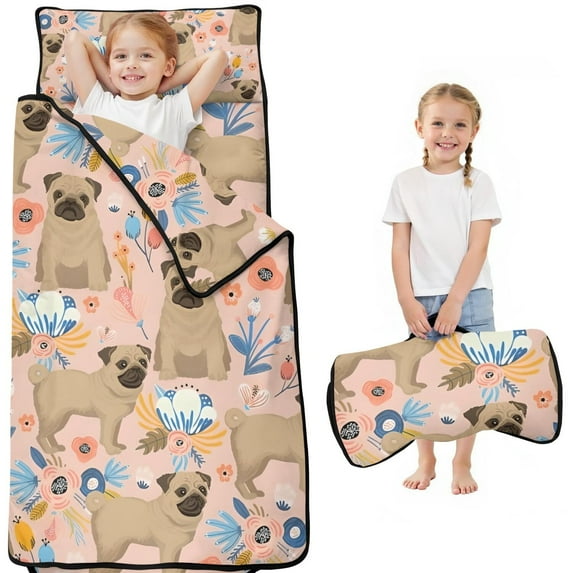 Bulldog Dog and Flower Florals Toddler Nap Mats for Kids Preschool,Sleeping Mat Bag or Kids,Toddler Sleeping Bag,Toddler Nap Mat or Daycare