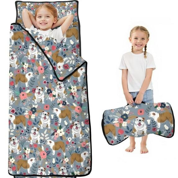 Bulldog Dog and Flower Florals Toddler Nap Mats for Kids Preschool,Sleeping Mat Bag or Kids,Toddler Sleeping Bag,Toddler Nap Mat or Daycare