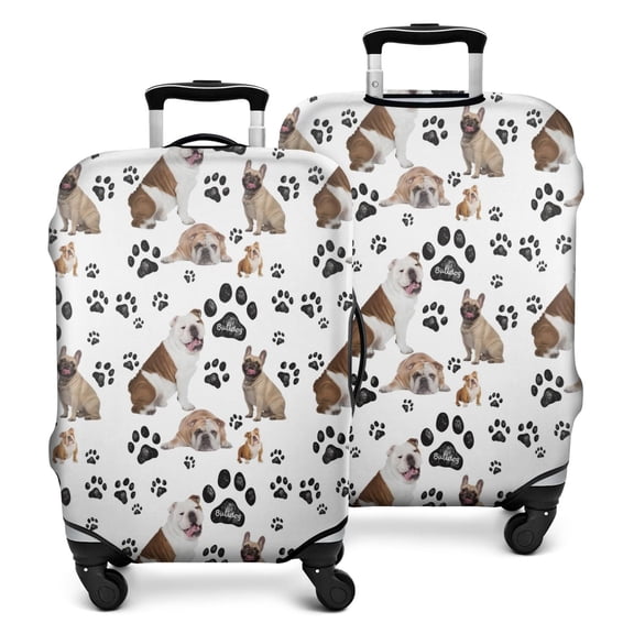 Bulldog Dog and Footprints Luggage Cover Fashion Suitcase Cover Baggage Covers Fit 25-28 Inch Luggage (Go Travel)
