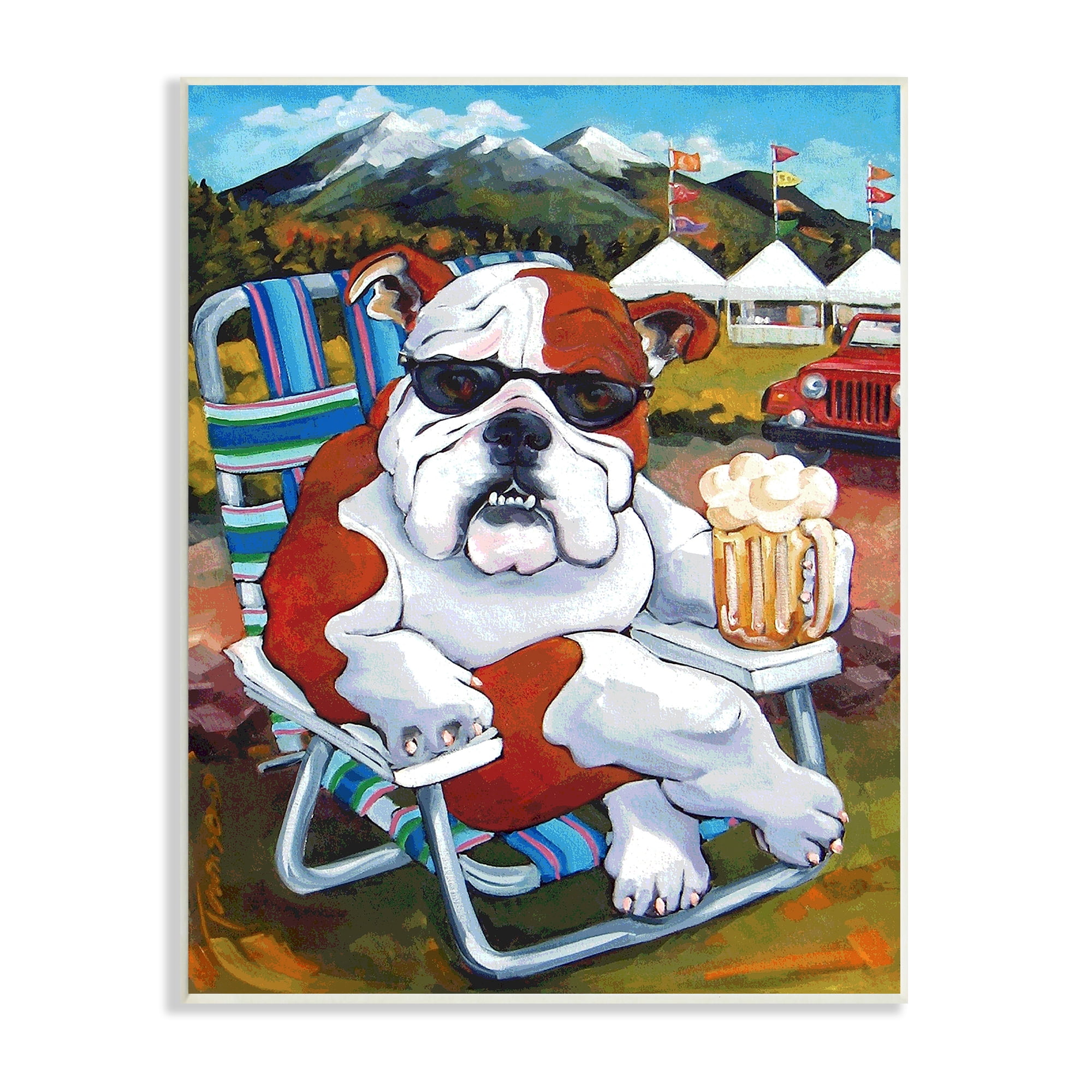 Bulldog Drinking Beer Mountainside Pet Dog Festival Scene 10 in x 15 in Framed Painting Art Print, by Stupell Home Décor