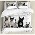 thumbnail image 1 of Bulldog Duvet Cover Set Queen Size, Group of Young French Bulldogs with Adorable Expressions Animal Lover Photo, Decorative 3 Piece Bedding Set with 2 Pillow Shams, Black White Beige, by Ambesonne, 1 of 3