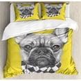 thumbnail image 1 of Bulldog Duvet Cover Set, Retro Style Demonstration of a French Breed with a Scarf Drawn by Hand, Decorative 3 Piece Bedding Set with 2 Pillow Shams, King Size, Pale Earth Yellow Grey, by Ambesonne, 1 of 3