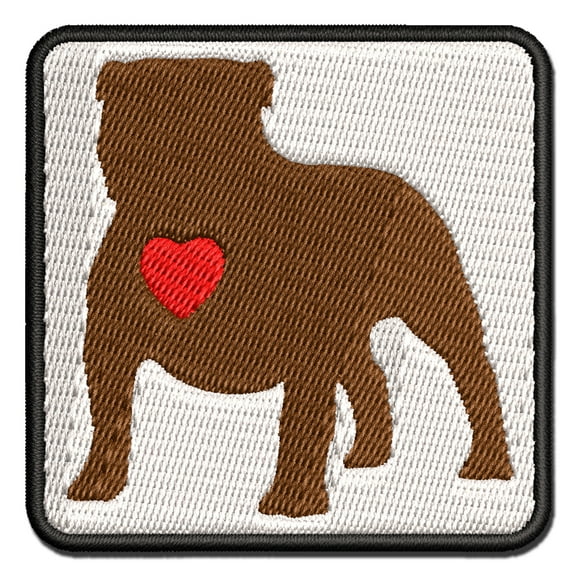 Bulldog English British Dog with Heart Applique Multi-Color Embroidered Hook & Loop Patch - 3 Inch Medium