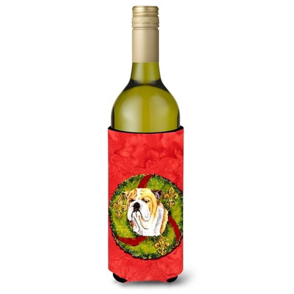 Bulldog English Christmas Wreath Wine Bottle Hugger
