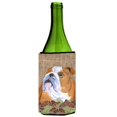 thumbnail image 1 of Bulldog English On Faux Burlap Pine Cones Wine bottle sleeve Hugger, 1 of 1