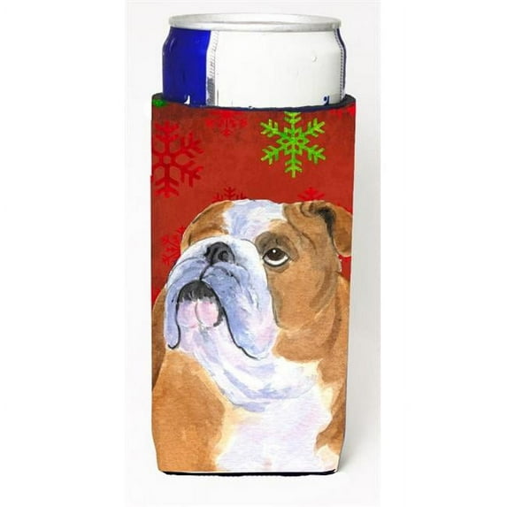 Bulldog English Red And Green Snowflakes Holiday Christmas Michelob Ultra bottle sleeves For Slim Cans - 12 oz.
