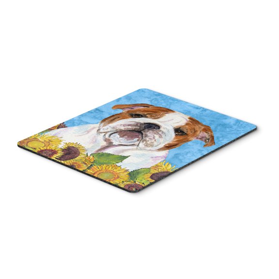 "Bulldog English in Summer Flowers Mouse Pad Hot Pad or Trivet"