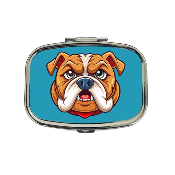 Bulldog Face Mascot Cartoon Small Travel Handbag Pill Box Case