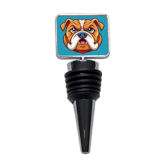 Bulldog Face Mascot Cartoon Wine Bottle Stopper Cap Plug