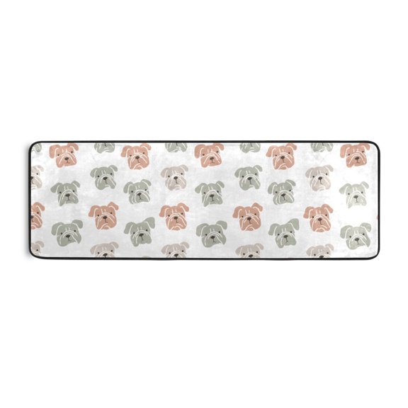 Bulldog Face Pattern Runner Rug 24x72 Inch Cushioned Non Slip Soft Absorbent Floor Mat