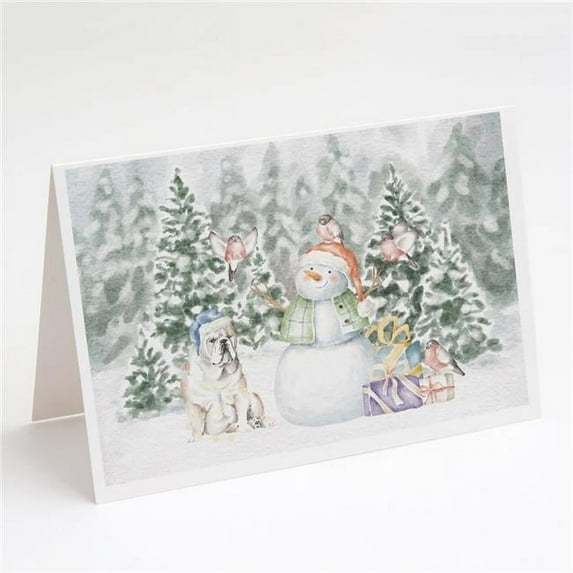 Bulldog Fawn with Christmas Presents Greeting Cards and Envelopes Pack of 8 7 in x 5 in