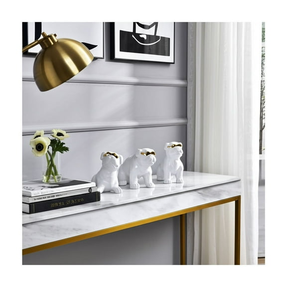 Bulldog Figurines Stoneware and Ceramic Sunglasses Accents Glossy Finish Home Office Living Room Decor Set of 3 - 7", 6" White