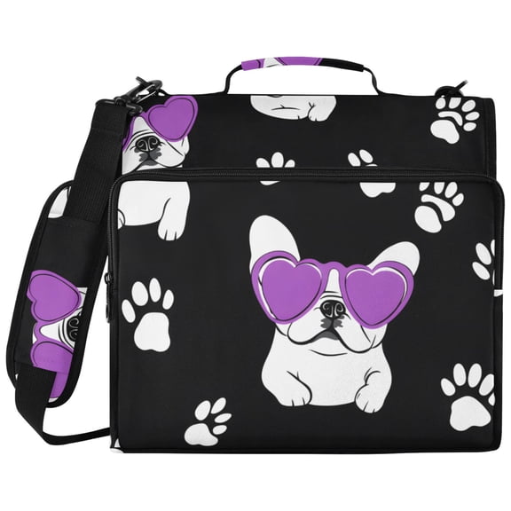 Bulldog Footprints Pattern 3 Ring Binder Bag Zipper Binder Organizer with 14 Inch Laptop Sleeve