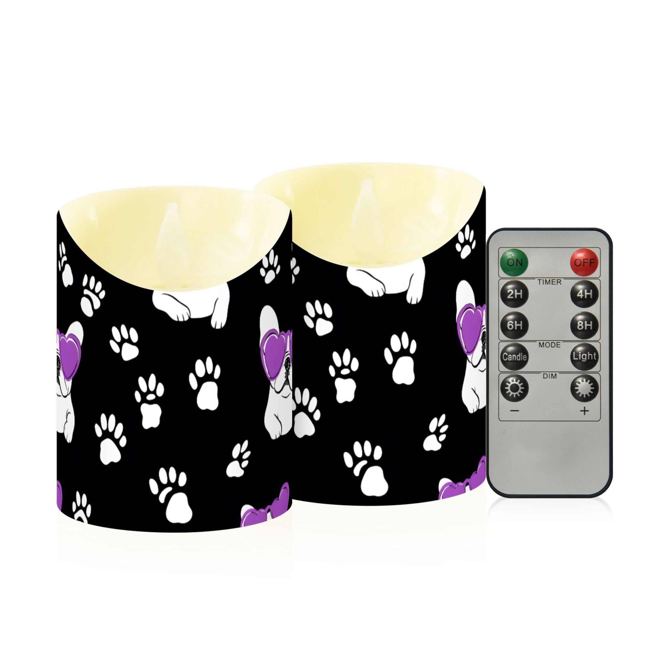 Bulldog Footprints Pattern Flameless Candles 2 PCS with Remote ...