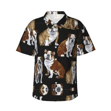 Bulldog Hawaiian Shirts For Men, Summer Short-Sleeve Relaxed-Fit Button-Down Shirts Small