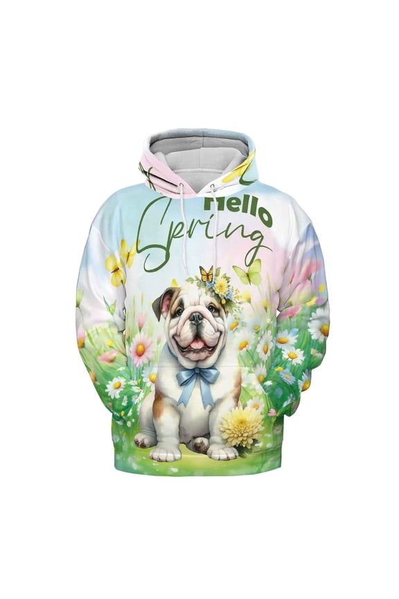 Bulldog Hello Spring Time Flower Floral Nature All Over Print 3D Hoodie Unisex Merch Hoodies Dog Lover Gifts Idea - 02031