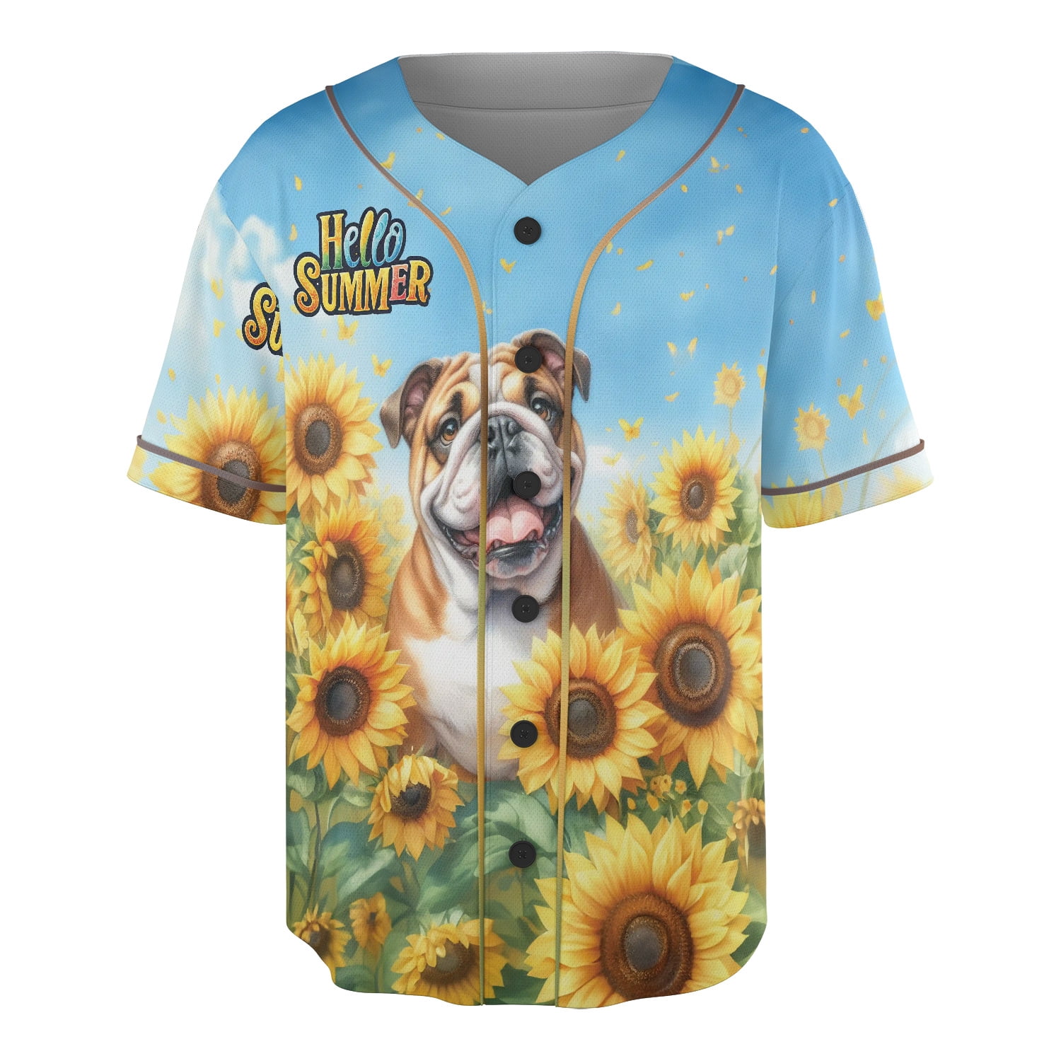 Bulldog Hello Summer Sunshine Sunflowers Spring Retro Vintage All Over ...